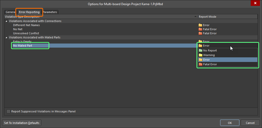 Configure the required violation checks on the Error Reporting tab of the Project Options dialog. Configure the required violation checks on the Error Reporting tab of the Project Options dialog.