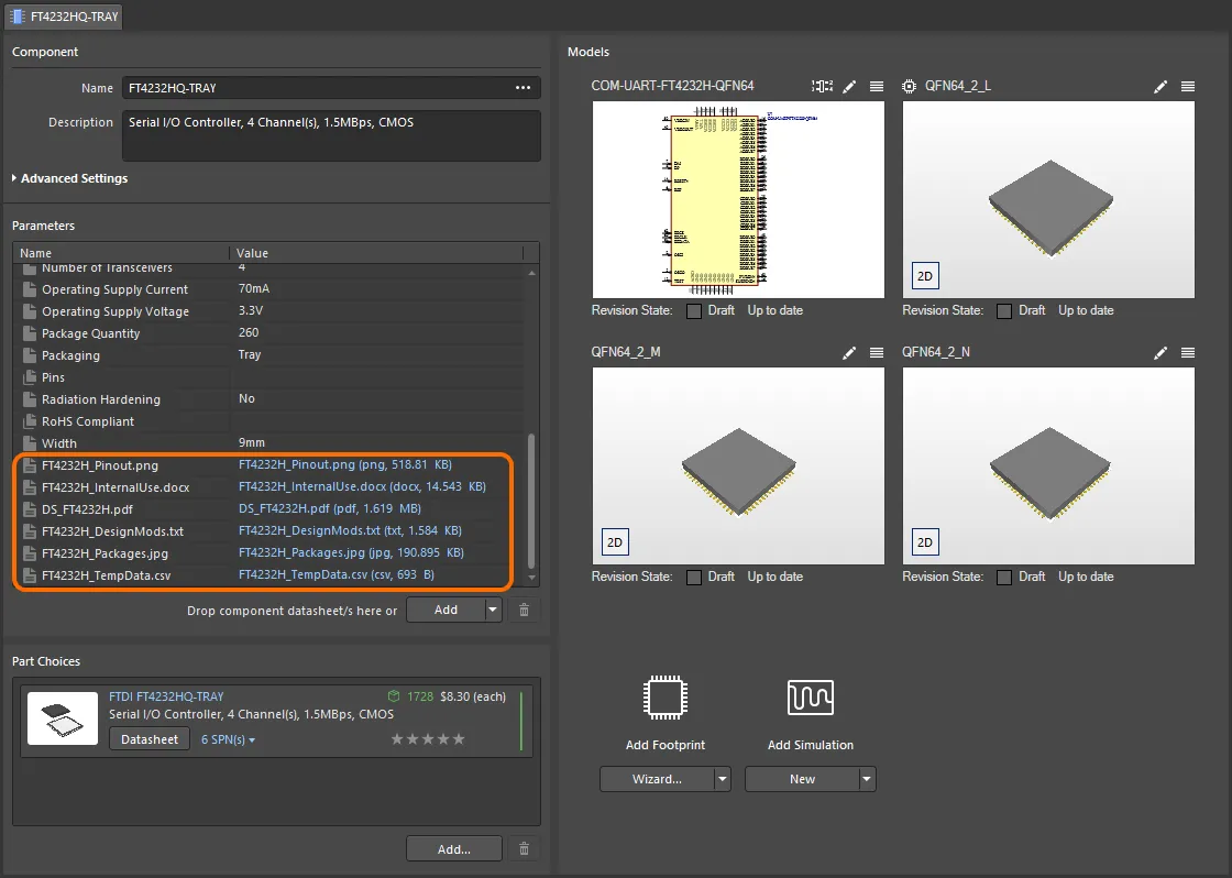 Linking various datasheets, as seen from the perspective of editing a component in the Component Editor (Single Component Editing mode). Linking various datasheets, as seen from the perspective of editing a component in the Component Editor (Single Component Editing mode).