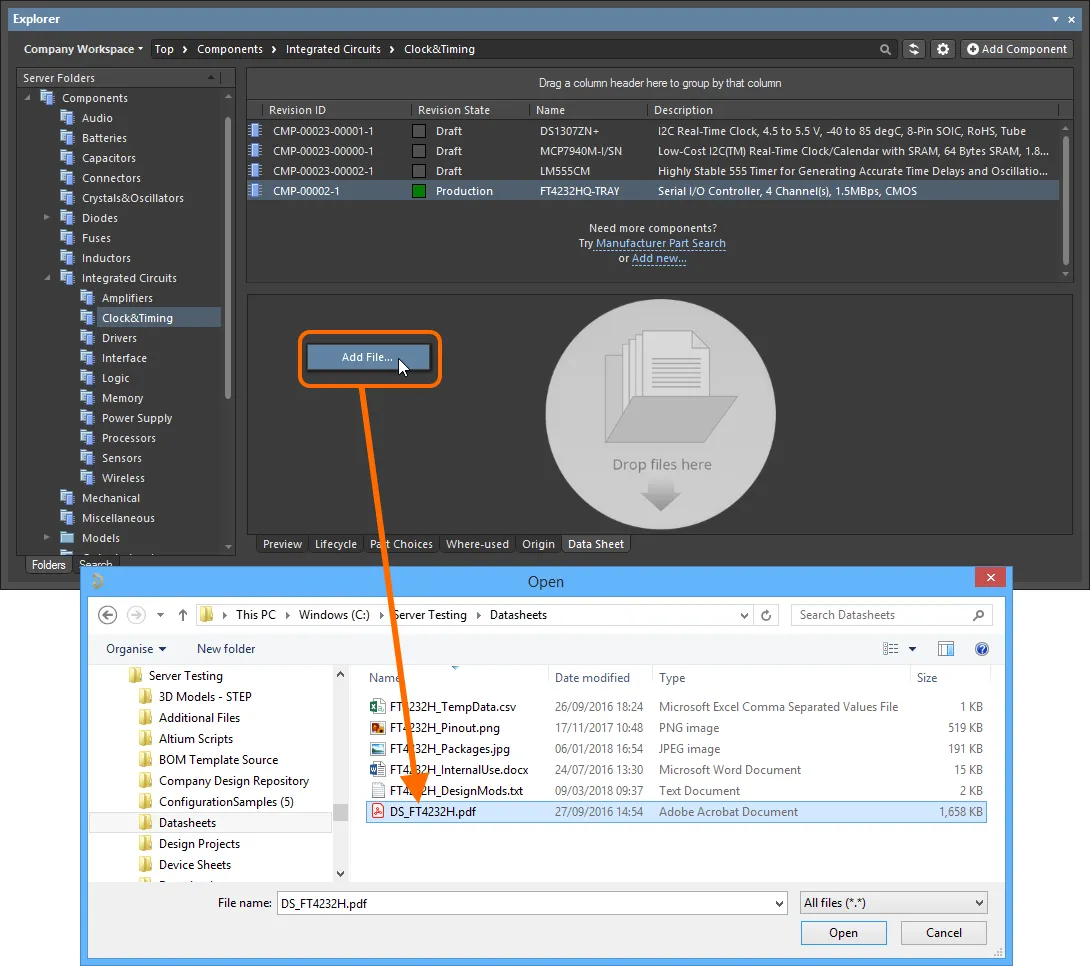Attach a datasheet to an existing component in the Workspace using the traditional, dialog-based 'browse-and-open' approach. Attach a datasheet to an existing component in the Workspace using the traditional, dialog-based 'browse-and-open' approach.