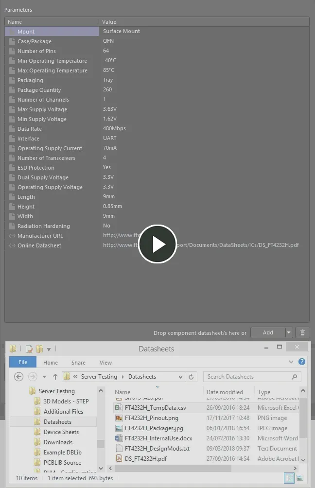 Example demonstrating attachment of datasheets from a local drive, and then editing the local caption for the main datasheet. Example demonstrating attachment of datasheets from a local drive, and then editing the local caption for the main datasheet.