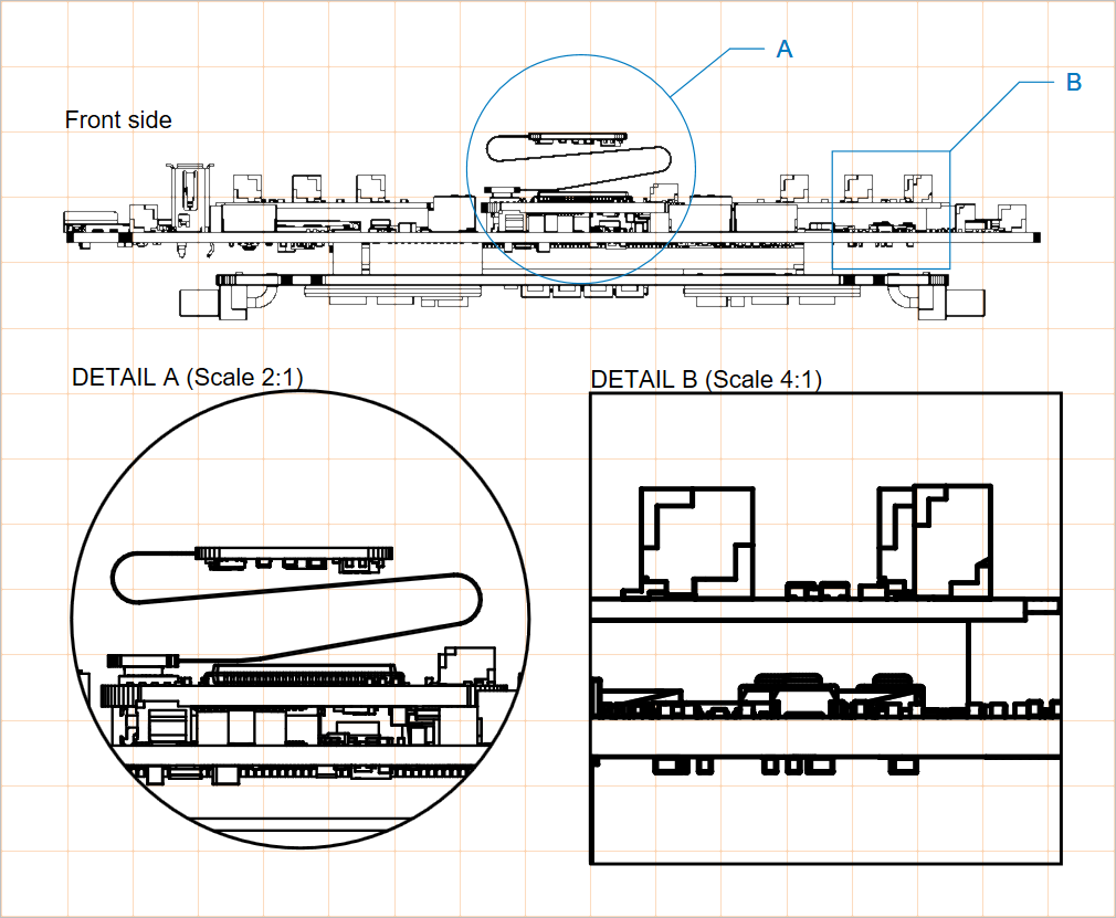Two placed board detail views (with circle and rectangular areas) created from the same multi-board view Two placed board detail views (with circle and rectangular areas) created from the same multi-board view