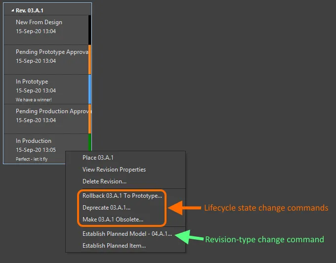 Right-click on a cell in the Item view to change the revision or lifecycle state. Right-click on a cell in the Item view to change the revision or lifecycle state.