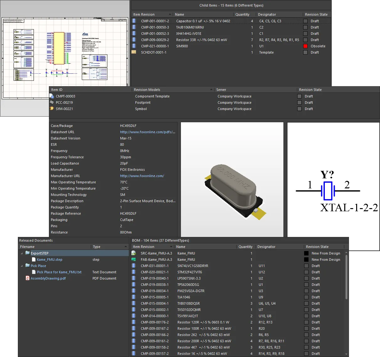 Data presented in the Item view for the revisions of three different content types – Managed Schematic Sheet Item (top), Component Item (middle), and PCB Assembly Data Item (bottom). Data presented in the Item view for the revisions of three different content types – Managed Schematic Sheet Item (top), Component Item (middle), and PCB Assembly Data Item (bottom).