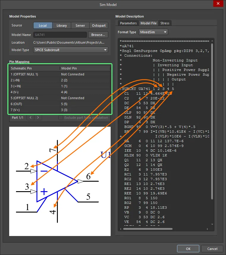 Each component pin must be mapped to the corresponding model pin. Each component pin must be mapped to the corresponding model pin.