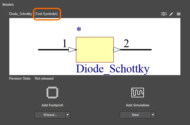 While the component remains unreleased, the chosen folder for the model is presented. While the component remains unreleased, the chosen folder for the model is presented.