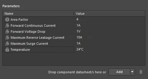 Example parameters from a referenced Component Template. Example parameters from a referenced Component Template.