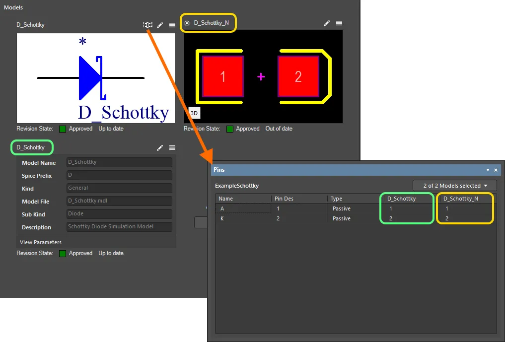 Access the Pins panel, with which to define pin mapping for your component between the various design domains as required. Access the Pins panel, with which to define pin mapping for your component between the various design domains as required.