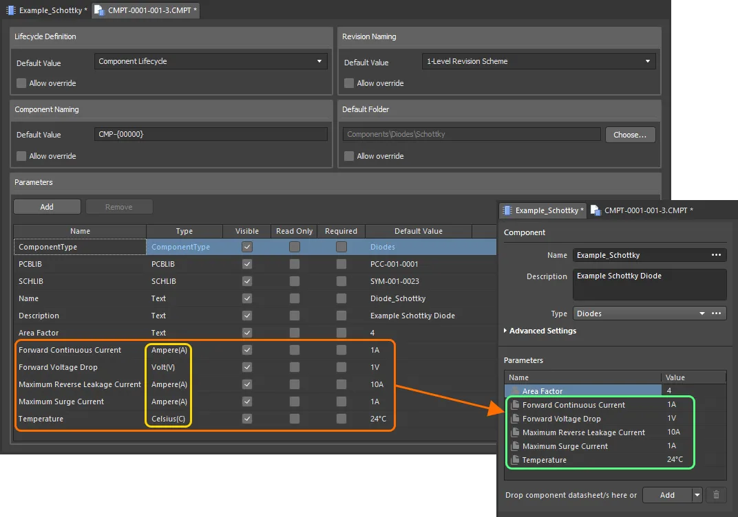Component parameters from a referenced component template that have unit-aware data types. Component parameters from a referenced component template that have unit-aware data types.