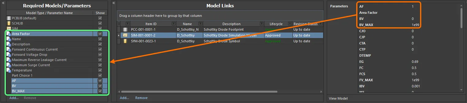 Add sim-related parameters at the component-level. Notice that one parameter is already available – Area Factor – courtesy of the Component Template referenced by this example component. Add sim-related parameters at the component-level. Notice that one parameter is already available – Area Factor – courtesy of the Component Template referenced by this example component.