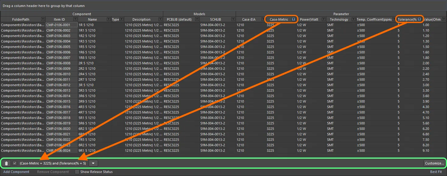 An example of column filtering in action. An example of column filtering in action.