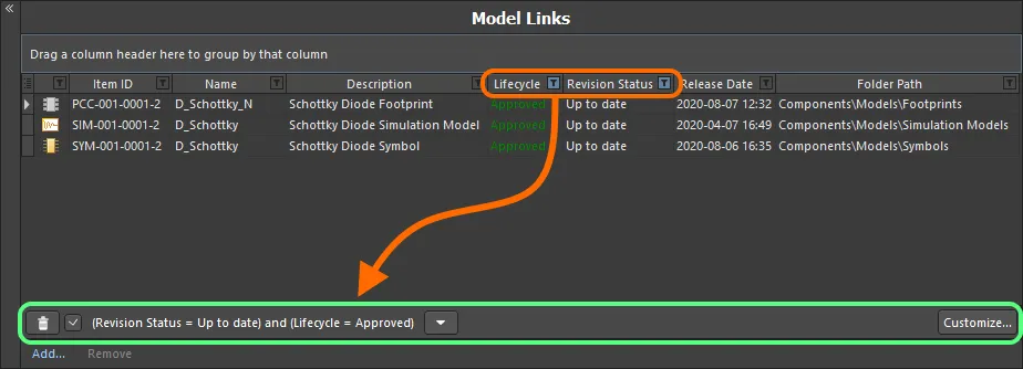 An example of column filtering in action. An example of column filtering in action.
