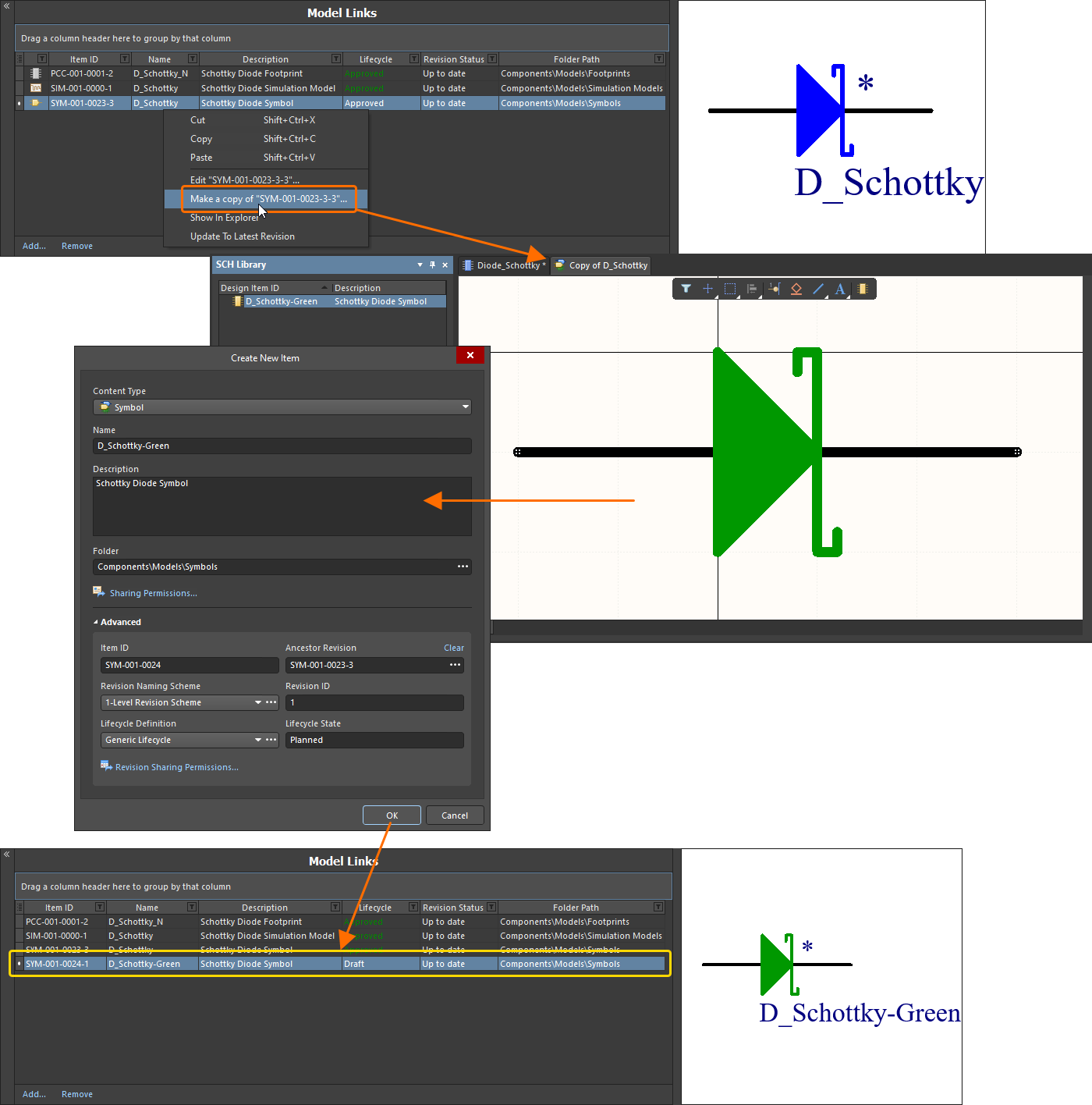 The newly copied Item Revision will be added as an additional model link. The newly copied Item Revision will be added as an additional model link.