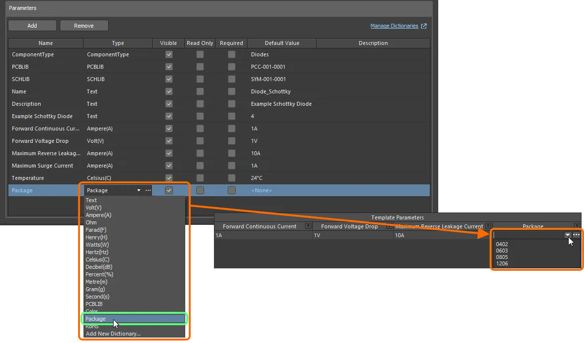 Component parameters from a referenced component template that have unit-aware data types. Component parameters from a referenced component template that have unit-aware data types.