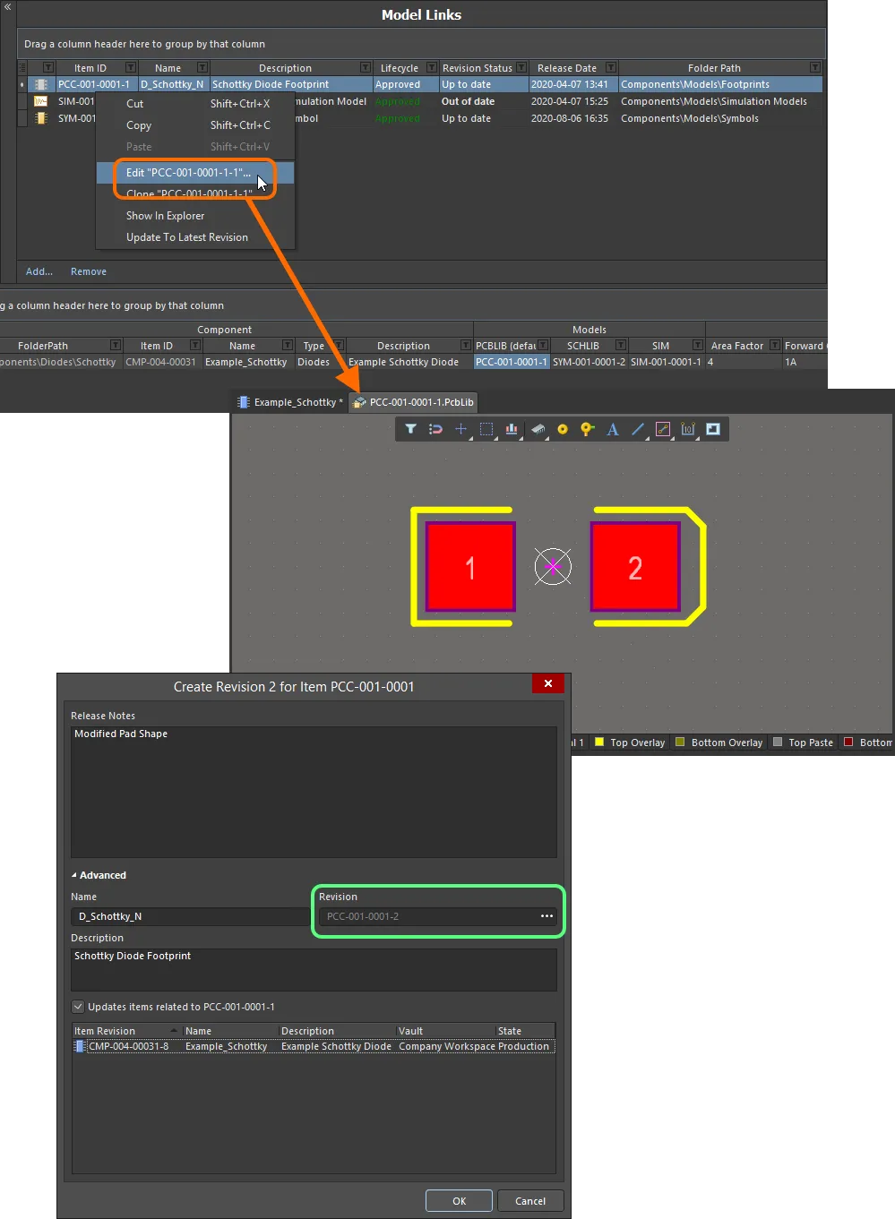 Edit and save a model directly from the Model Links region of the Component Editor. Edit and save a model directly from the Model Links region of the Component Editor.