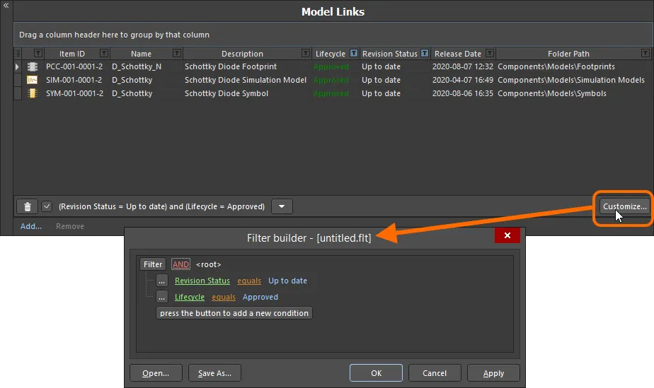 Use the Filter Builder dialog to create more sophisticated filtering. Use the Filter Builder dialog to create more sophisticated filtering.