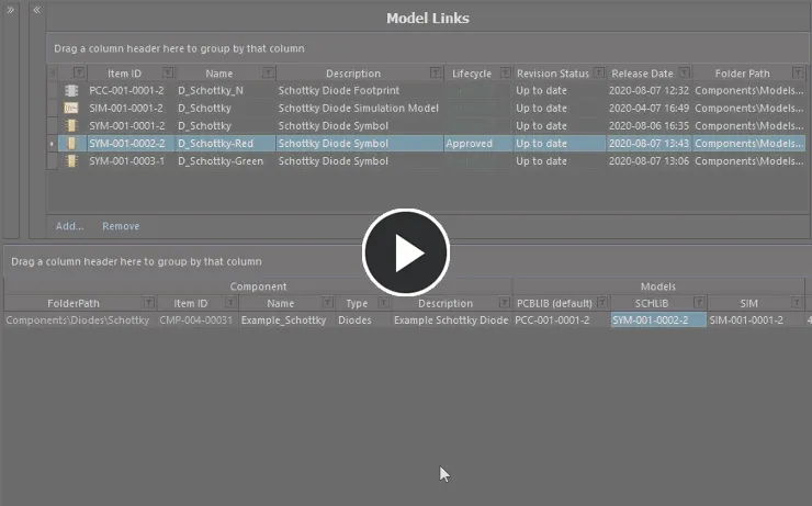Assign a model and add a new component on-the-fly, using drag and drop from the Model Links region. Assign a model and add a new component on-the-fly, using drag and drop from the Model Links region.