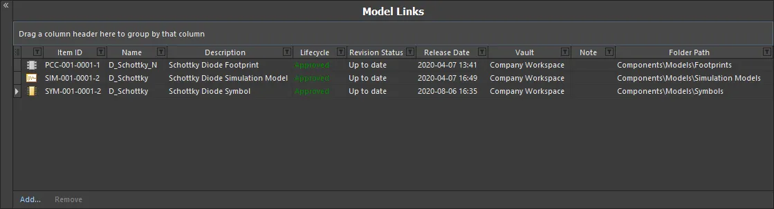 The Model Links region, packed with functionality to streamline model link definition and assignment to the component definitions. The Model Links region, packed with functionality to streamline model link definition and assignment to the component definitions.